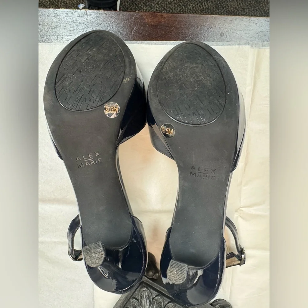 Alex Marie Navy Patent Leather Heels 9.5M | Ankle Strap Career Cocktail